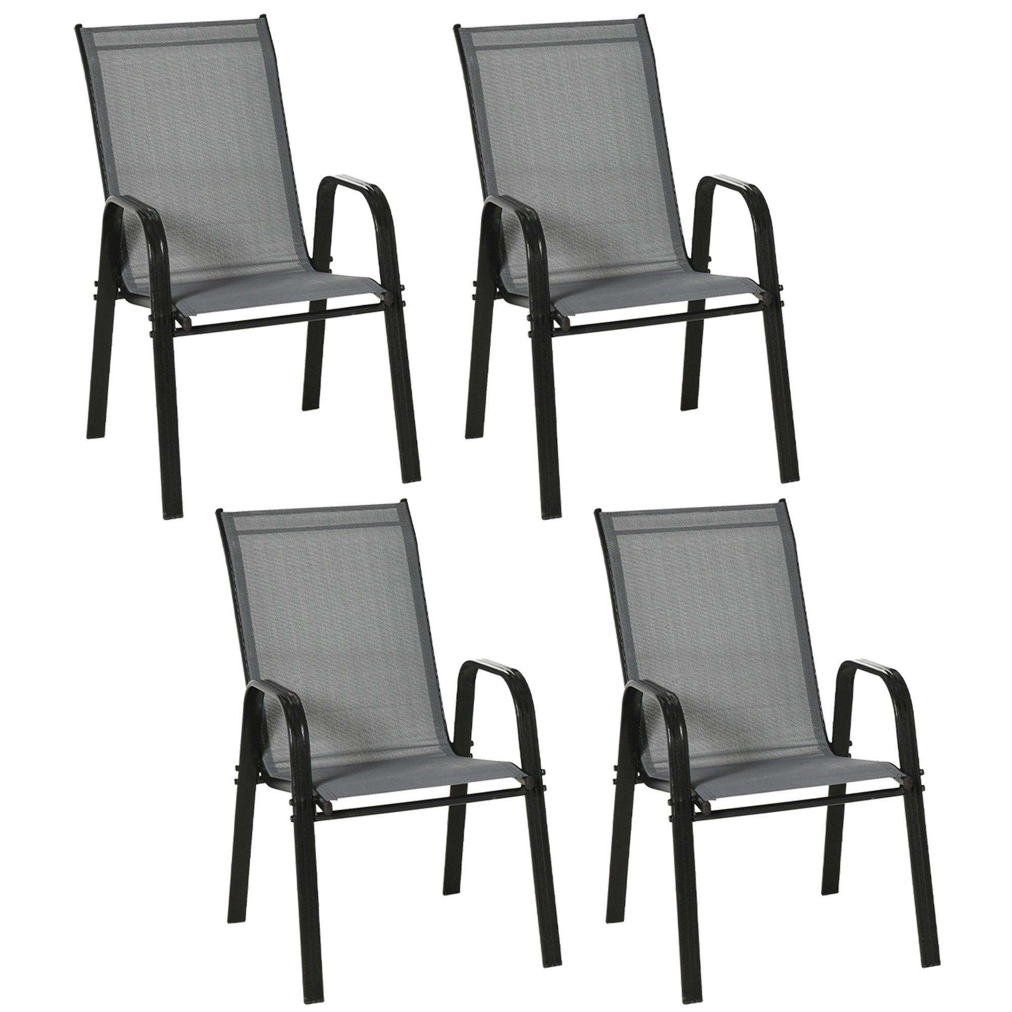 Set of 4 Garden Dining Chair Set Outdoor w/ High Back Armrest